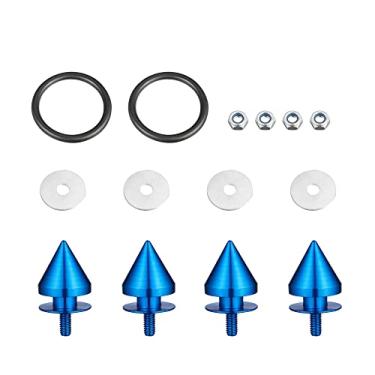 Imagem de TOMALL 4 peças de parafusos universais de alumínio de liberação rápida para parafusos de carro afiados anticolisão kit de arruelas para porta-malas dianteiras e traseiras de carro (azul)