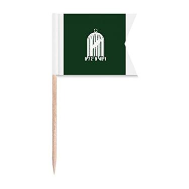 Imagem de Bandeiras de palito de dente para gaiola de pássaro, digitalização de código de barras, marcação de rotulagem para bolo de festa, comida e placa de queijo