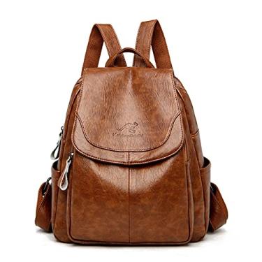 Imagem de Bolsa Mochila para Mulher,Mochila Feminina Anti-roubo Moda Bolsa Couro Macio Modelo Vintage Versátil Mochila Feminina Pode Segurar o Tablet à Prova d'água Viagem Trabalho Bolsa de Ombro (Castanho)