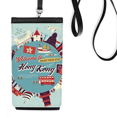 Imagem de Bolsa de celular Hong Kong Circle Famous Places para pendurar com bolso preto