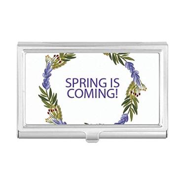 Imagem de Porta-cartões de visita com flores azuis e guirlanda redonda