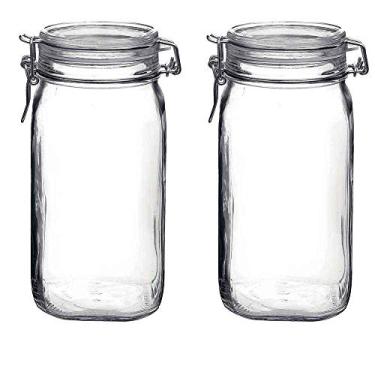 Imagem de 2 Potes hermético grande 1,5 Litro (1500ml) Fido Rocco Bormioli de vidro transparente com tampa para armazenamento de alimentos