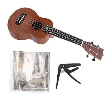 Imagem de  Ukulele romântico para dia dos namorados Ukulele de 53 cm, Ukulele Leftwei com tom preciso de 53 cm, para presente de música de 4 cordas para adultos acústico de 53 cm, Ukulele de madeira para educação musical, aniversário (orifício de som redondo com flor de sol