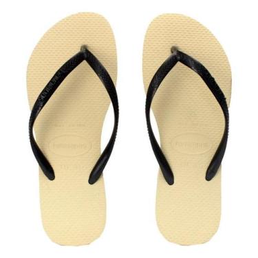 Imagem de Chinelo Feminino Havaianas Slim Várias Cores  Cor Logo Metallic Areia