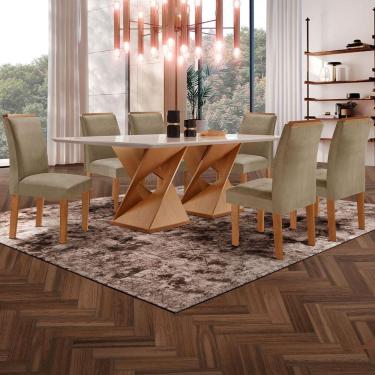 Imagem de Mesa de Jantar 6 Lugares Genova/Luísa com Vidro Cinamomo/Off White/Marrom Claro - Cel Móveis