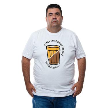 Imagem de Camiseta Masculina Plus Size Algodao Nunca Sei Se Quero Cafe Ou Cerveja Com Abridor De Garrafa