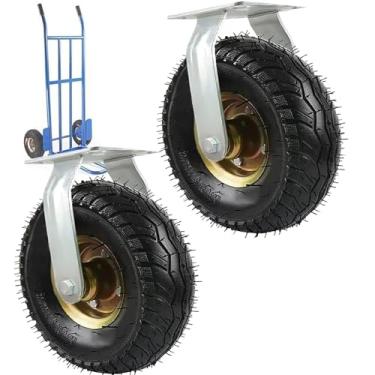 Imagem de Pneus de substituição para carrinhos de mão e carrinhos de mão, rodízios fixos, rodízios giratórios, conjunto de 2, rodas de borracha resistente, 15 cm, 20 cm, 20 cm, enchimento de ar