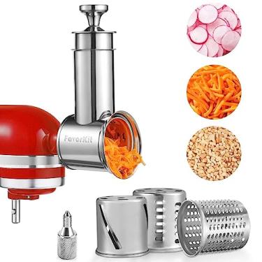 Imagem de Acessório de triturador de fatiador de aço inoxidável grande para misturadores KitchenAid, pode ser lavado na lava-louças, máquina rotativa de salada/ralador de queijo, acessórios com 3 lâminas de tambor e 1 botão de parafuso de polegar
