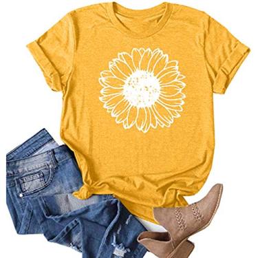 Imagem de Camisetas femininas com estampa de girassol, camisetas inspiradoras, vintage, casual, manga curta, 03 - Amarelo, G