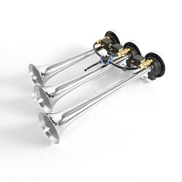 Imagem de HIGHSOAR 12 V/24 V Buzina de ar de caminhão 150DB 3 trompetes universal para carro e barco