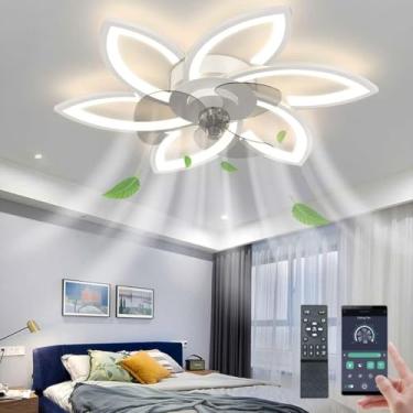 Imagem de Ventiladores de teto com luzes Controle remoto, Ventiladores de teto modernos com luzes, Ventilador de teto de perfil baixo com luz, Ventilador de teto embutido para quarto, 110V/220V (6 Pétalas)