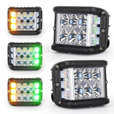 Imagem de HOYUZA Luzes de LED, cápsulas de LED de atirador lateral de 10 cm com luzes estroboscópicas de duas cores amarelas e verdes para trator agrícola, caminhão, quadriciclo, UTV