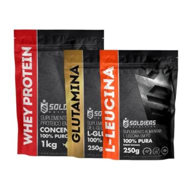 Imagem de Kit: Whey Protein Concentrado 1Kg + Glutamina 250g + Leucina 250g - 100% Importado - Soldiers Nutrition Sabor:Natural