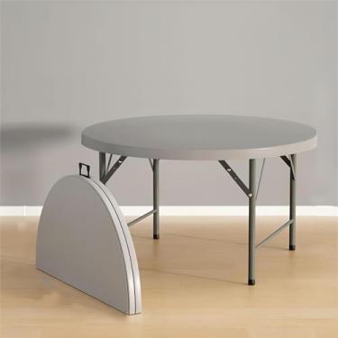 Imagem de Mesa redonda dobrável, mesa de jantar de plástico para ambientes internos e externos, mesa de eventos comerciais com alça e trava, para piquenique, banquete, casamento