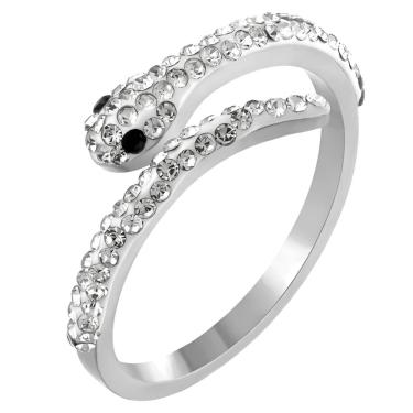 Imagem de Anel Feminino Cobra Ebony Cravejado Zircônia Aço Inoxidável