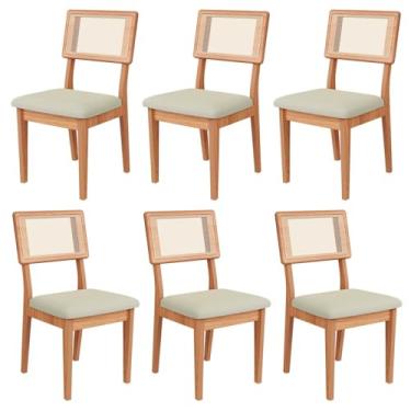 Imagem de Kit 6 Cadeira Estofada com Encosto de Tela MDF Freijó Césare Escuro