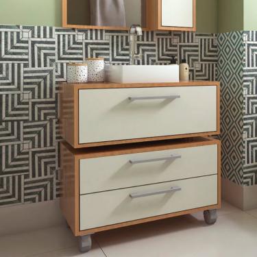 Imagem de Conjunto de Gabinete de Banheiro Suspenso com Cuba Branca e Gabinete de Chão Alice 1 PT 2 GV Mel e Arenas