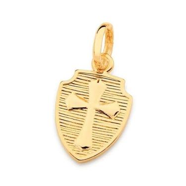 Imagem de Pingente banhado ouro 3x 24k 18k e 22k masculino escudo com cruz romma