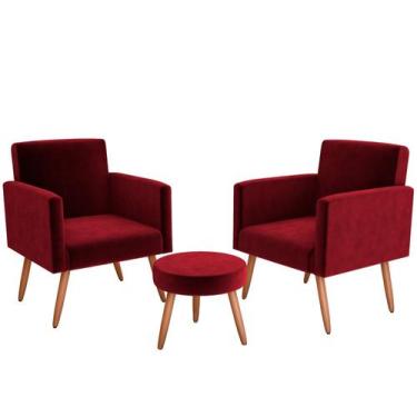 Imagem de Kit Poltronas com Puff Moderno Matrix Dallas - 3 Peças, Vermelho