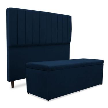 Imagem de Kit quarto mavi cabeceira + recamier suede azul marinho 100cm - SRJ IM