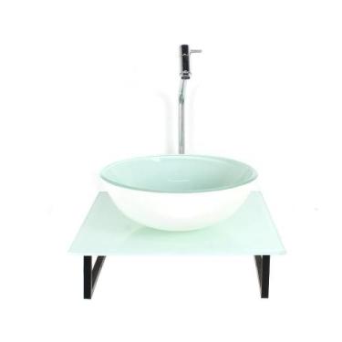 Imagem de Kit Cuba Vidro Redonda 10Mm Tampo Vidro 40Cm X 40Cm Branco - Cubas E G