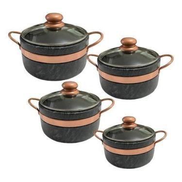 Imagem de Jogo Panelas Pedra Sabão Tampa Vidro 1,5 , 2, 3 E 4 Litros - Sao Jose