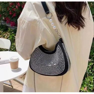 Imagem de Bolsa Ombro Brilho Perola Luxo Mini Bag Alça Curta e Transversal Moda 