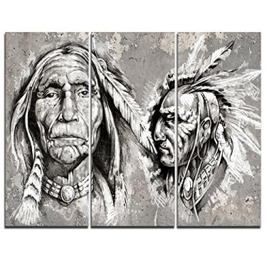 Imagem de Design Art PT7950-36-28-3P Impressão em tela de arte digital de índio nativo americano retrato, 36x28-3 painéis