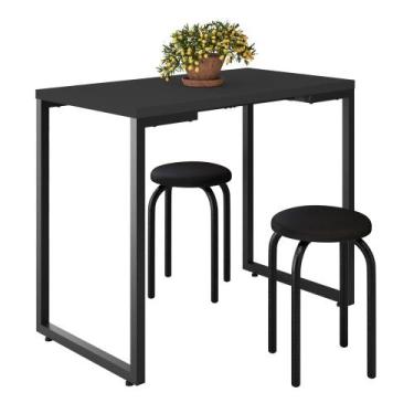 Imagem de Mesa de Cozinha Bistrô Porto Preto 90cm com 2 Banquetas Industriais Ma