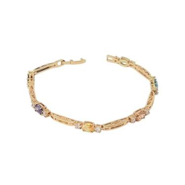 Imagem de Pulseira Cristais Coloridos Transparentes Pequenos Folheado - Tânia Ni