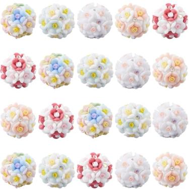 Imagem de SUNNYCLUE 20 peças, 5 cores, flores, strass, contas, contas, contas 3D, contas focais a granel, resina colorida, brilham no escuro, em forma de flores, contas espaçadoras redondas para canetas com