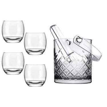 Imagem de Kit Balde De Gelo Vidro Timeless + 4 Copos Aruba Rocks 345ml - Nadir F