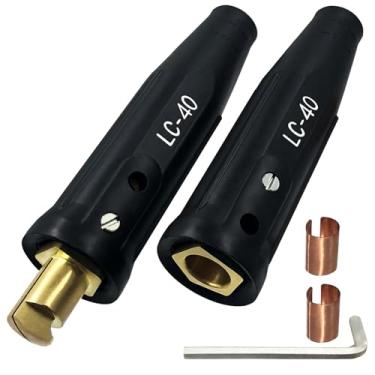 Imagem de Conjunto de conectores rápidos de cabo de soldagem LC-40, conectores pretos macho e fêmea para cabos de máquina de solda, capacidade de tamanho de cabo 1/0 e 2/0, classificação máxima de 350 Amp