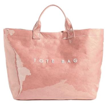 Imagem de Bolsa feminina de PVC, bolsa de ombro para inverno, outono, moda, papel kraft, sacola Y2K, bolsa Hobo de compras grande, rosa, One Size