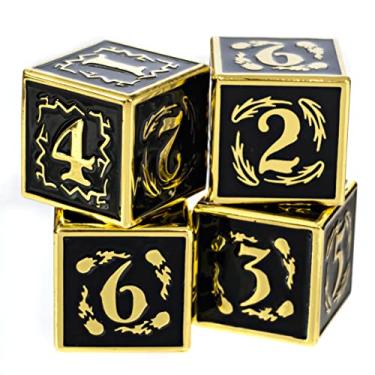Imagem de Fantasydice Nightwatch Large Gold Metal Dice Set 4X D6 Polyhedral Dice with Metal Box for Dungeons and Dragons (D&D, DND 5 Edition) Call of Cthulhu Warhammer Shadowrun and All Tabletop RPG