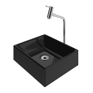 Imagem de Kit Cuba Tulipa Sobrepor com Torneira e Valvula ABS Cromado Preta - Lo