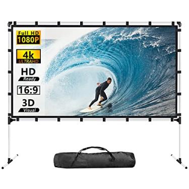 Imagem de XHYCPY Tela de Projeção com Suporte Tela de Projetor de 100 Polegadas Dobrável Portátil 16:9 Tela de Filme Hd 4K com Bolsa de Transporte para Home Theater Externo Suporte Interno Projeção Dupla Face