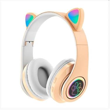 Imagem de Fone Headset Bluetooth Colorido Com LED Sem Fio Gatinho (Amarelo)