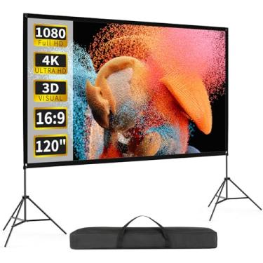 Imagem de VISULAPEX Tela do Projetor com Suporte, Tela de Projetor Portátil Espessada de 120" Tela de Filme Interna Externa Sem Rugas 16:9 4K Hd Tela de Projeção Frontal Traseira com Bolsa de Transporte para Vi