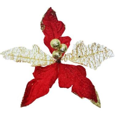 Imagem de Kit 14 Flor Artificial Decoração Brilho Gliter Vermelho 15cm - Genéric