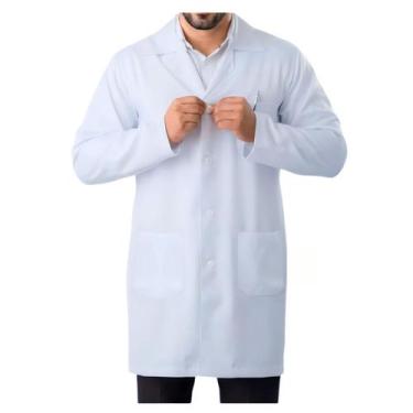 Imagem de Jaleco Masculino Manga Longa Em Oxford Branco Preto - Visual Uniformes