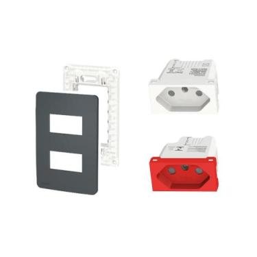 Imagem de Kit Tomada Dupla 10A-20A VM Placa e Suporte Orion Schneider - Legrand