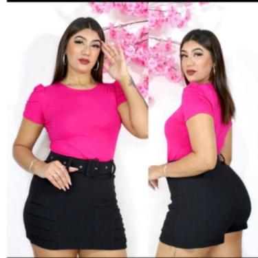 Imagem de Saia shorts feminina em malha pop com cinto - STILLOS MODAS, Preto, P