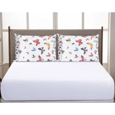 Imagem de Jogo De Lençol Elástico Casal Padrão Box 3 Peças 200 Fios Borboletas B