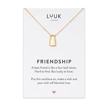 Imagem de LUUK LIFESTYLE Colar feminino de aço inoxidável com coração I clover I star I anchor I globo pingente, presente moderno, símbolo da amizade, comprimento ajustável de 50,8 cm, cartão de amizade, ouro, prata e ouro rosa, Aço inoxidável, Sem Pedra Preciosa