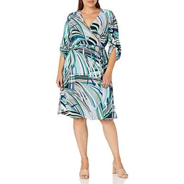 Imagem de Adrianna Papell Vestido feminino Milio Maze midi plus size, Azul/Verde/Multi, 48