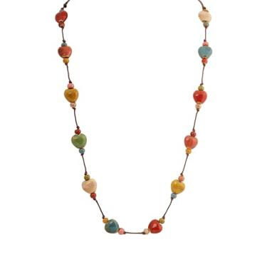 Imagem de MINACHI Colar de cordão longo hippie boêmio colorido com contas de cerâmica, boêmio, praia, verão, joia presente para mulheres, Zinco, Sem Pedra Preciosa