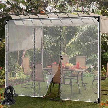 Imagem de Cortina externa transparente com porta de zíper Lona de plástico à prova d'água Cortina divisória de 0,35 mm para pátio de gazebos de jardim pergola, transparente, 6 x 3 m (19,68 x 9,84 pés)