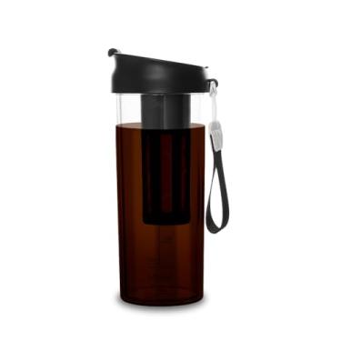 Imagem de watchget Cafeteira Cold Brew Copo de viagem com alça de silicone macio, infusor portátil de café gelado e chá com tampa hermética, copo de viagem de 500 ml, preto