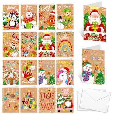 Imagem de HOWAF Pacote com 32 mini cartões de felicitações e envelopes de Natal, cartões de presente Kraft Merry Christmas para presente de Natal, cartões de agradecimento de férias de inverno, cartões pequenos
